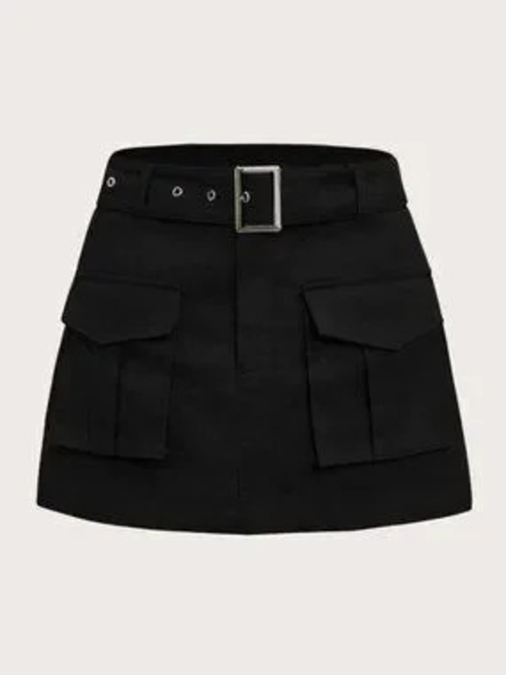 Black Casual Women's Grunge Flap Pocket Buckle Belted Cargo Skirt